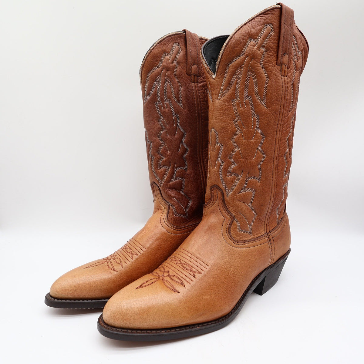 American West Trading Cowboy Boots Mens 9 D Walnut Deertan Leather Made in USA - take2supply