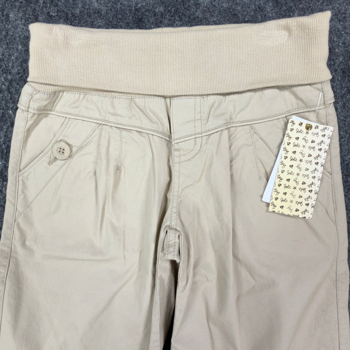 Jolt Y2K Knit Waist Bermuda Shorts Juniors 8 Khaki Cotton Stretch NWT - take2supply