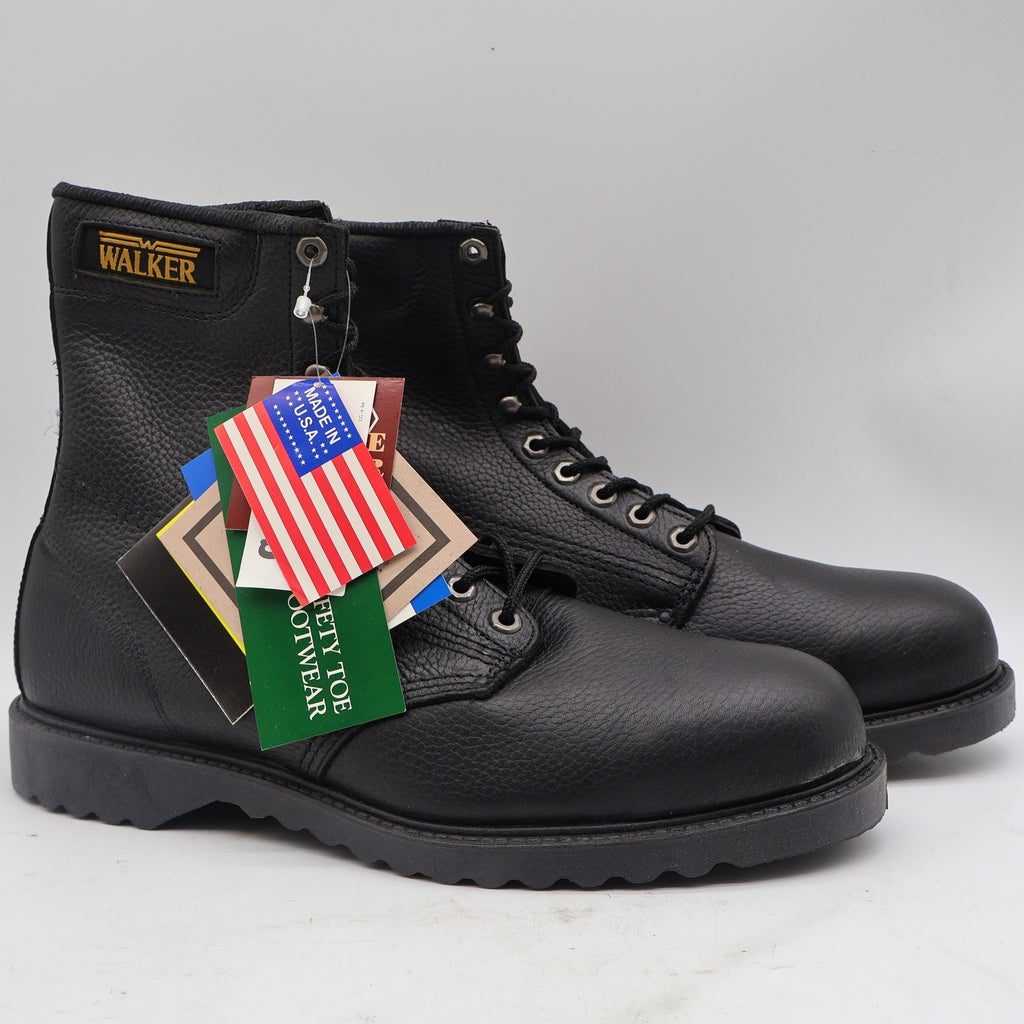Walker SafetyFirst Steel Toe Work Boots Mens 13 D Vintage 90s USA Black Leather - take2supply