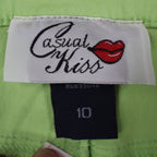 Casual Kiss Flare Pants Womens 10 L Lime Green Cotton Stretch Y2K Style C876 - take2supply