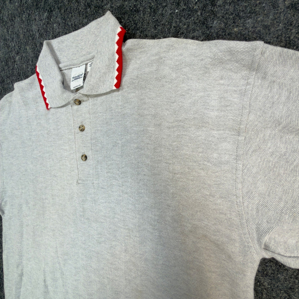 Vintage Cotton Deluxe Casuals Polo Shirt Mens L Gray Red Zig Zag Trim Y2K - take2supply