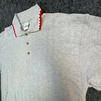 Vintage Cotton Deluxe Casuals Polo Shirt Mens L Gray Red Zig Zag Trim Y2K - take2supply