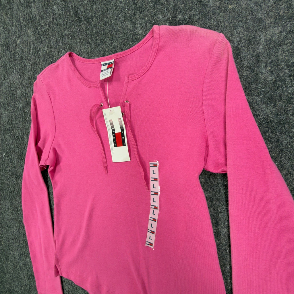 Tommy Hilfiger Y2K Lace Up Top Girls Large Pink Cotton NWT Vintage 2000s - take2supply