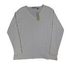 Carolyn Taylor Essentials Women Large White V-Neck Scallop Trim Knit Sweater NWT - take2supply