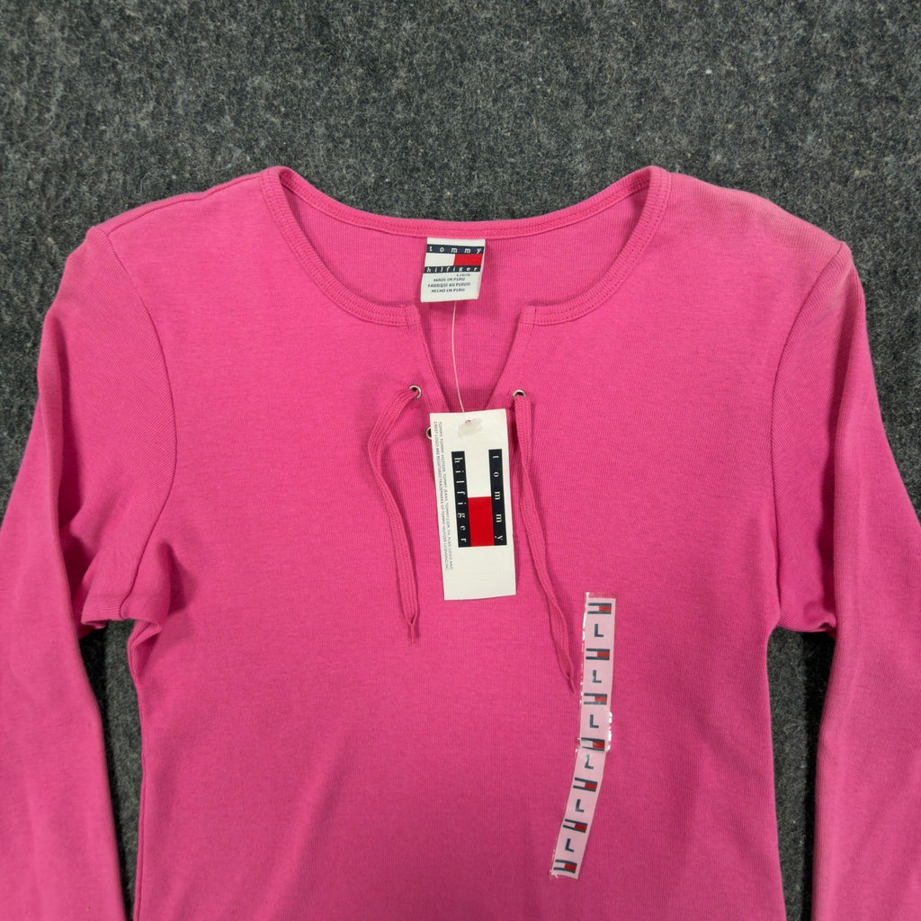 Tommy Hilfiger Y2K Lace Up Top Girls Large Pink Cotton NWT Vintage 2000s - take2supply