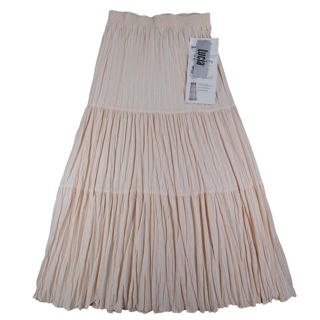 Lucia Broomstick Skirt Small Vintage 90s Peach Cream Tiered Crinkle Maxi USA NWT - take2supply