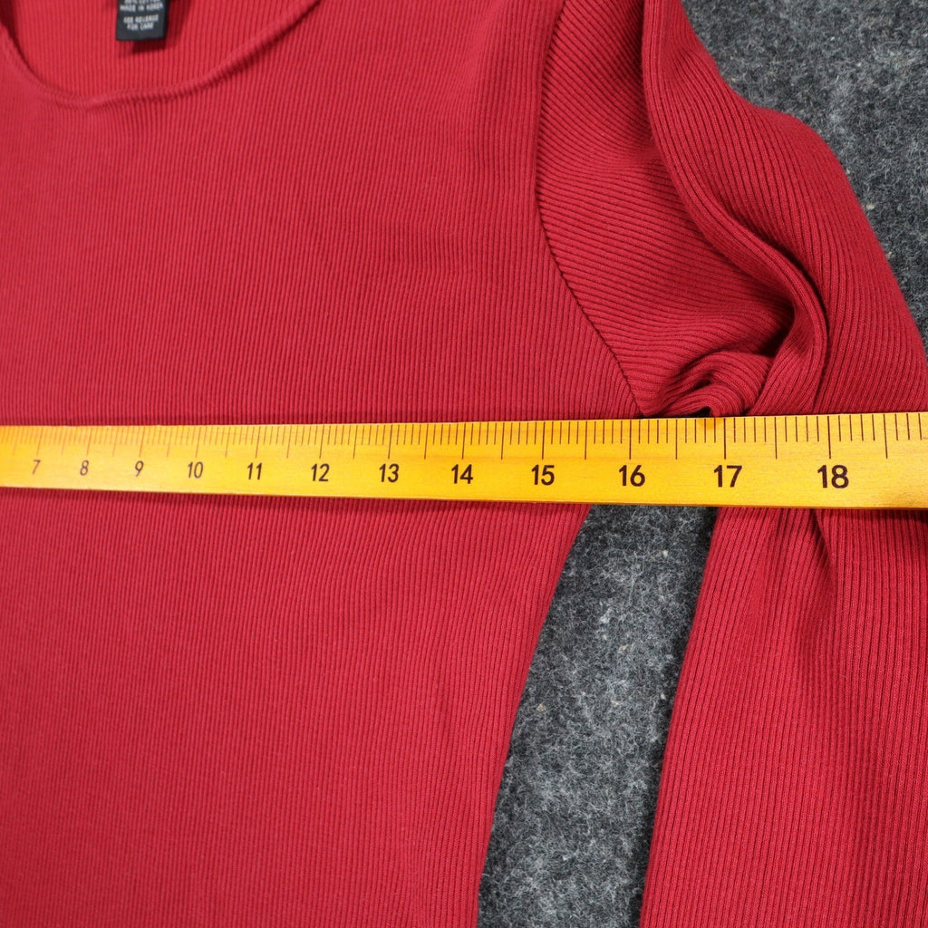 Limited Top Womens Small Vintage 90s Red Ribbed Long Sleeve Crew Neck Shirt - take2supply