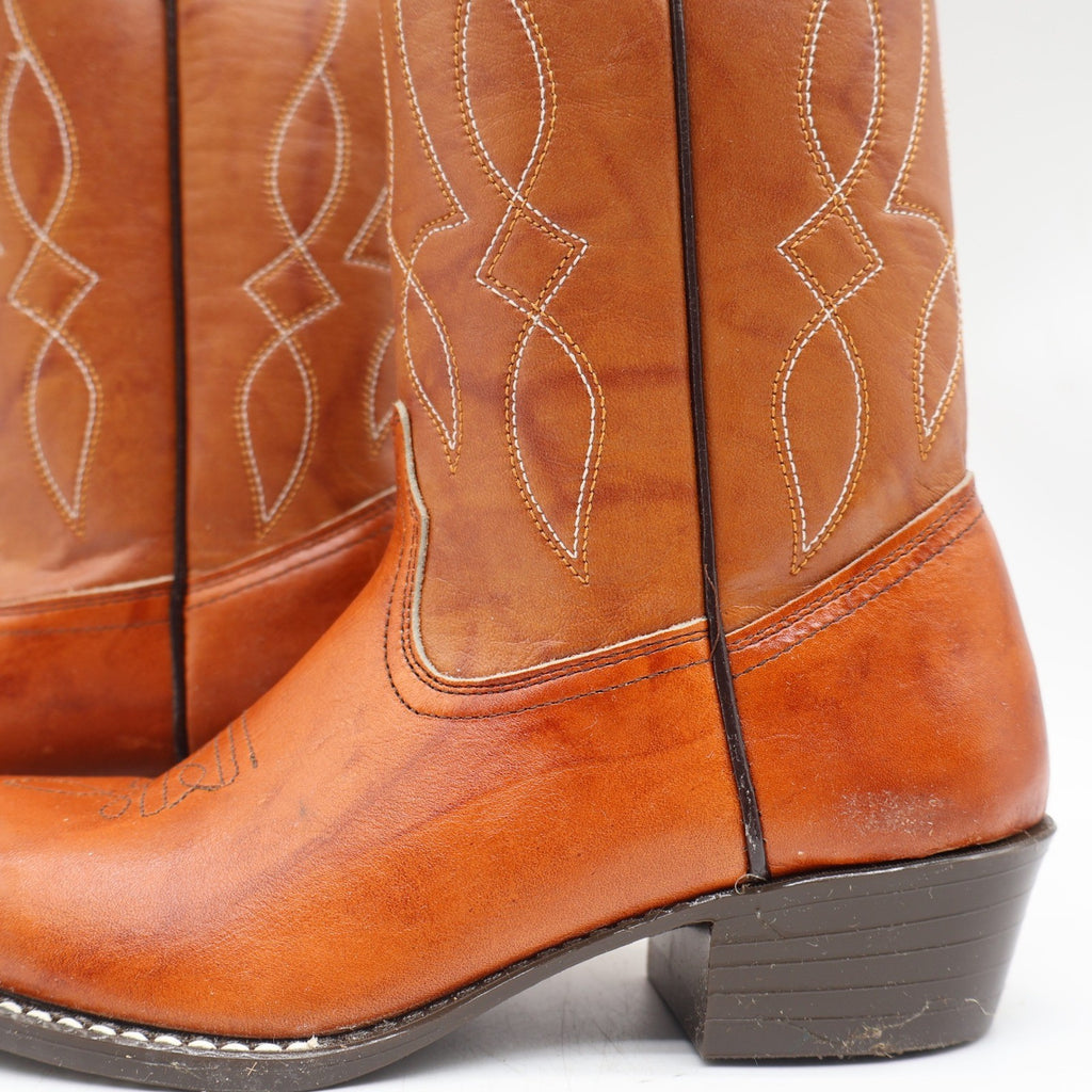 Laredo Western Boots Boys 2.5 D Vintage 90s Rust Leather Made in USA Deadstock - take2supply