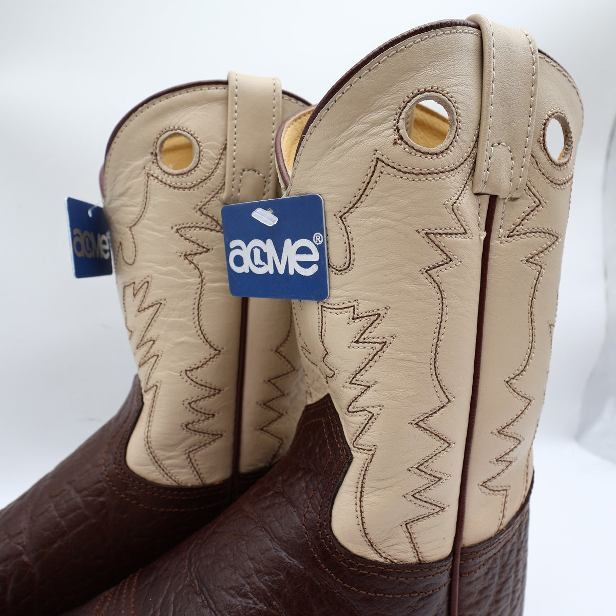 Acme Vintage Style Roper Boots Kids 3.5 Brown Bullhide Leather New NWT - take2supply