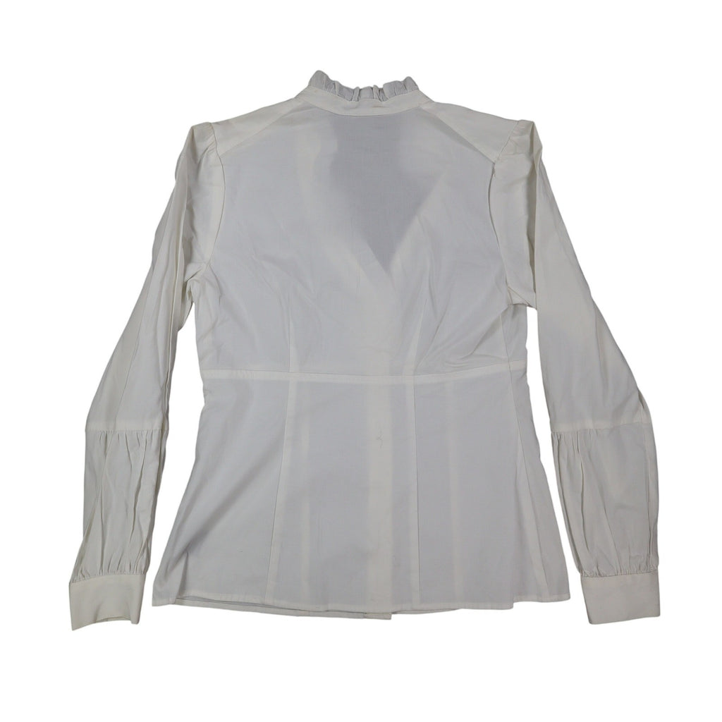 AGB Blouse Womens Small White Stretch Cotton Ruffle V-Neck Long Sleeve Button Up - take2supply