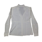 AGB Blouse Womens Small White Stretch Cotton Ruffle V-Neck Long Sleeve Button Up - take2supply