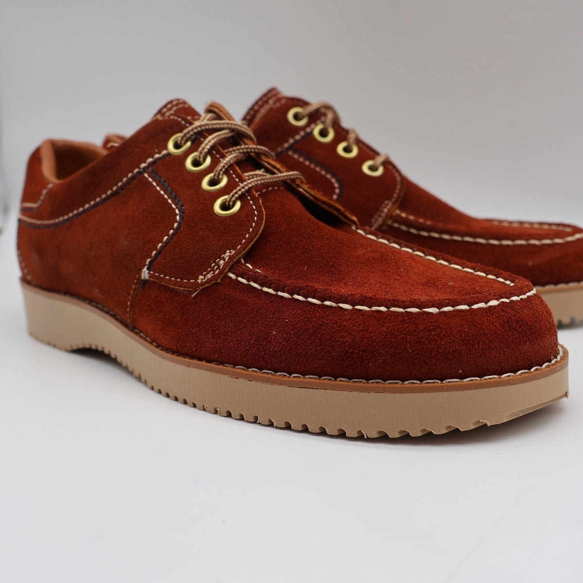 James Pepper Oxford Shoes Mens 5.5 D Vintage Rust Brown Suede Moc Toe - take2supply