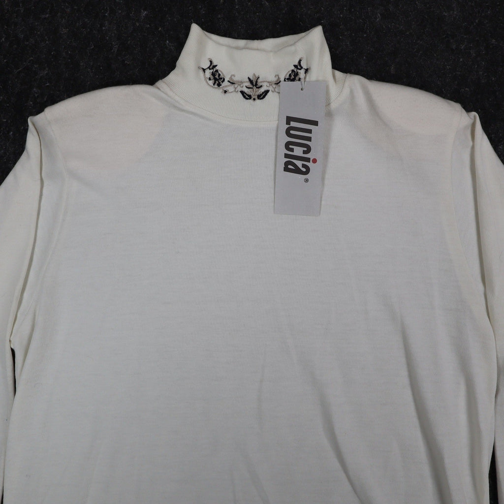 Lucia Mock Neck Top Womens Small Vintage 90s Ivory Embroidered Deadstock NWT - take2supply