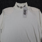 Lucia Mock Neck Top Womens Small Vintage 90s Ivory Embroidered Deadstock NWT - take2supply