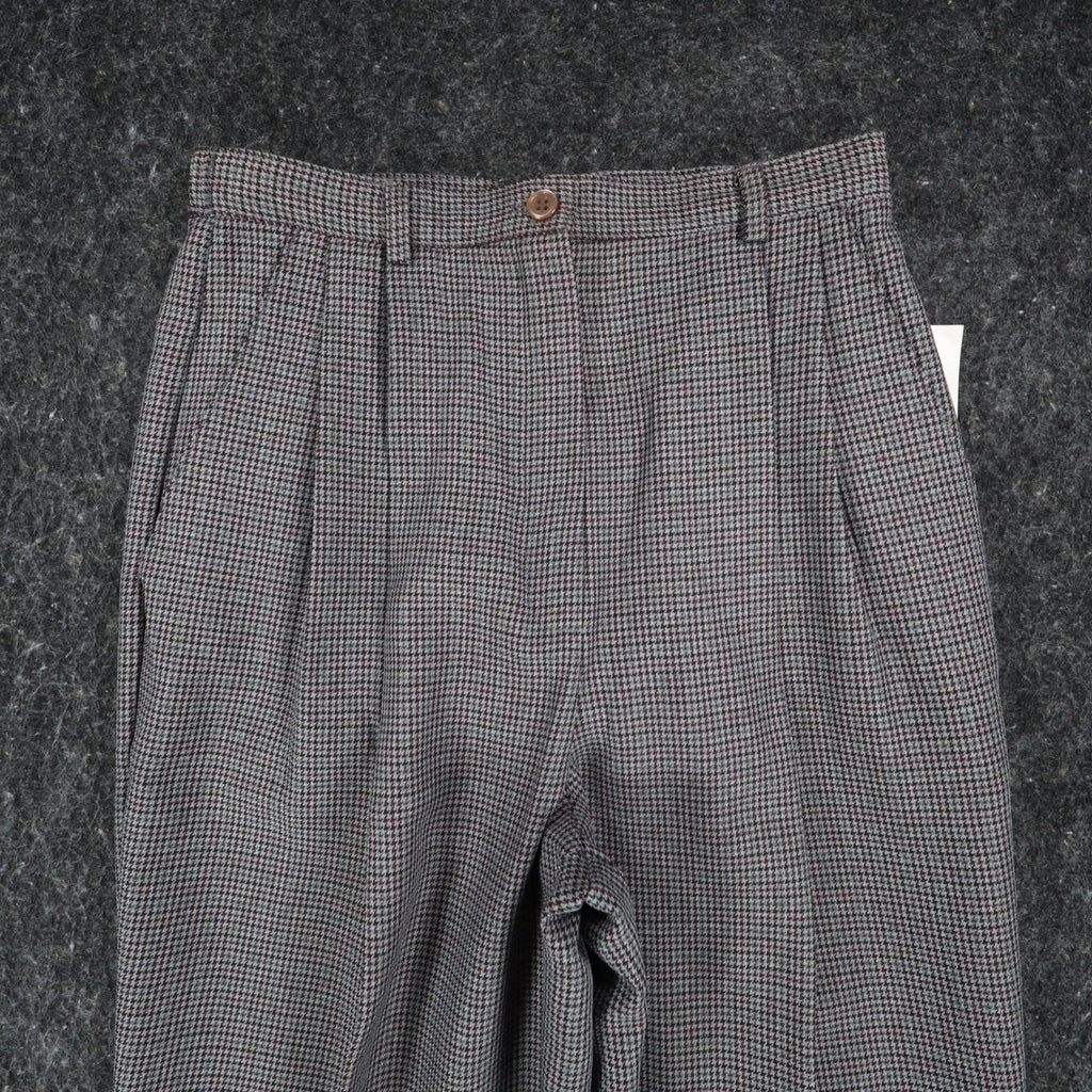 Southern Lady Plaid Dress Pants Womens 8 Vintage Grey Burgundy Pleated Trousers - take2supply