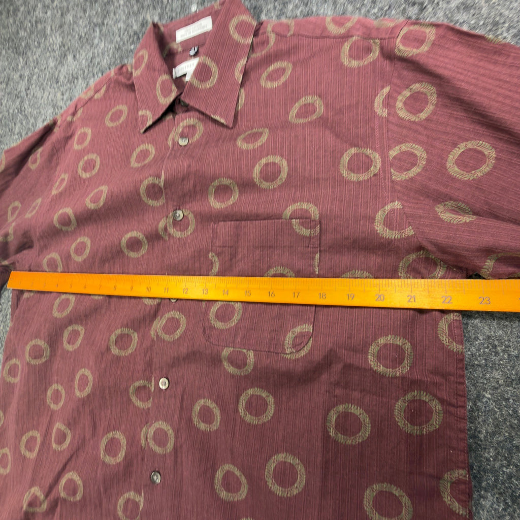 Geoffrey Beene Y2K Circle Print Shirt Mens M Burgundy Cotton NWT New - take2supply
