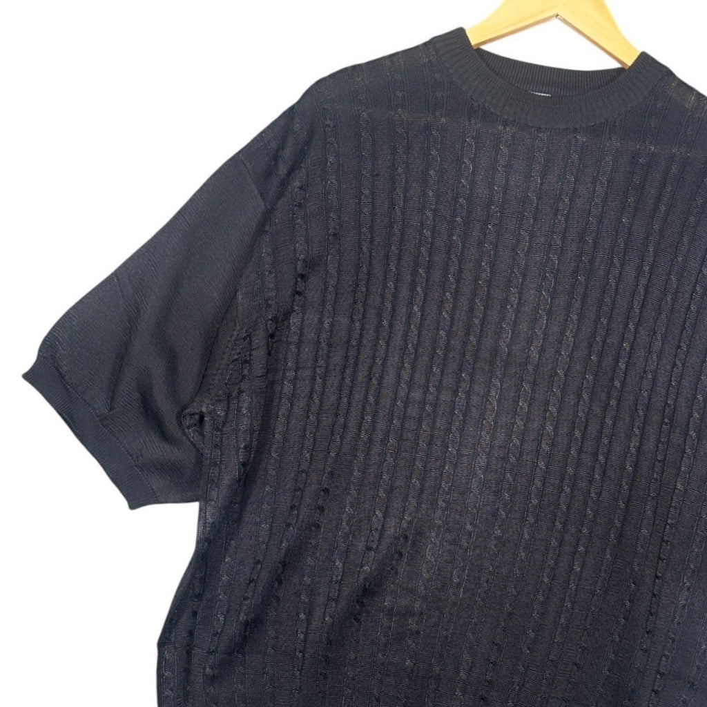 Irvine Park Mens XLG Black Cable Knit Short Sleeve Sweater Top - take2supply