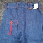 Maverick Denim Pants Kids 12 Slim Blue Red Button Pockets Wide Leg Cotton NOS - take2supply