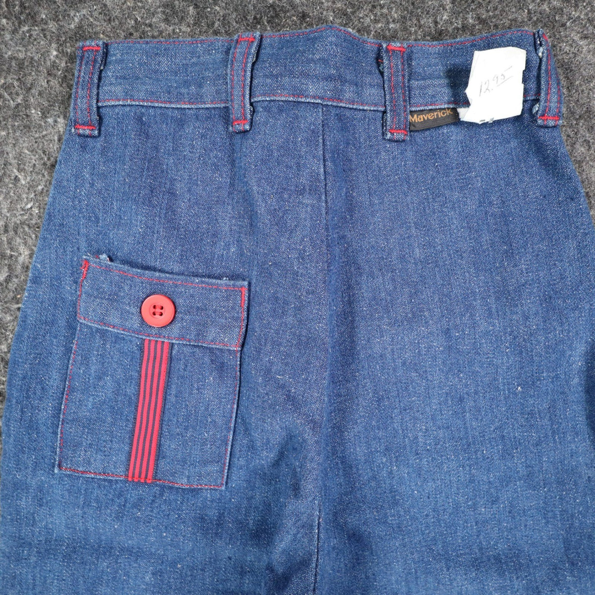 Maverick Denim Pants Kids 12 Slim Blue Red Button Pockets Wide Leg Cotton NOS - take2supply