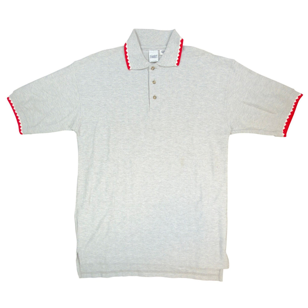 Vintage Cotton Deluxe Casuals Polo Shirt Mens L Gray Red Zig Zag Trim Y2K - take2supply
