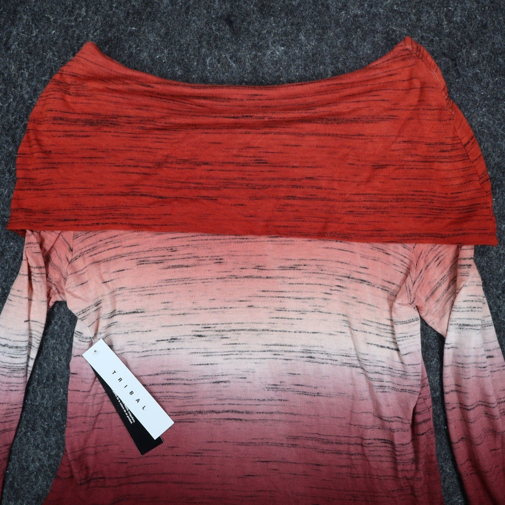 Tribal Top Womens Large Tawny Red Ombre Space Dye Asymmetrical Cowl Neck NWT - take2supply