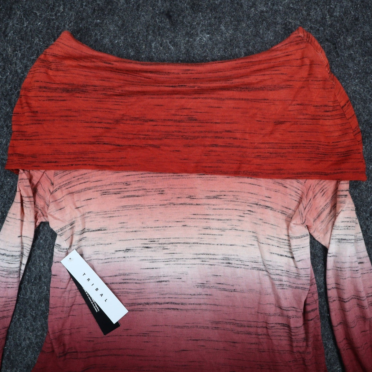 Tribal Top Womens Large Tawny Red Ombre Space Dye Asymmetrical Cowl Neck NWT - take2supply