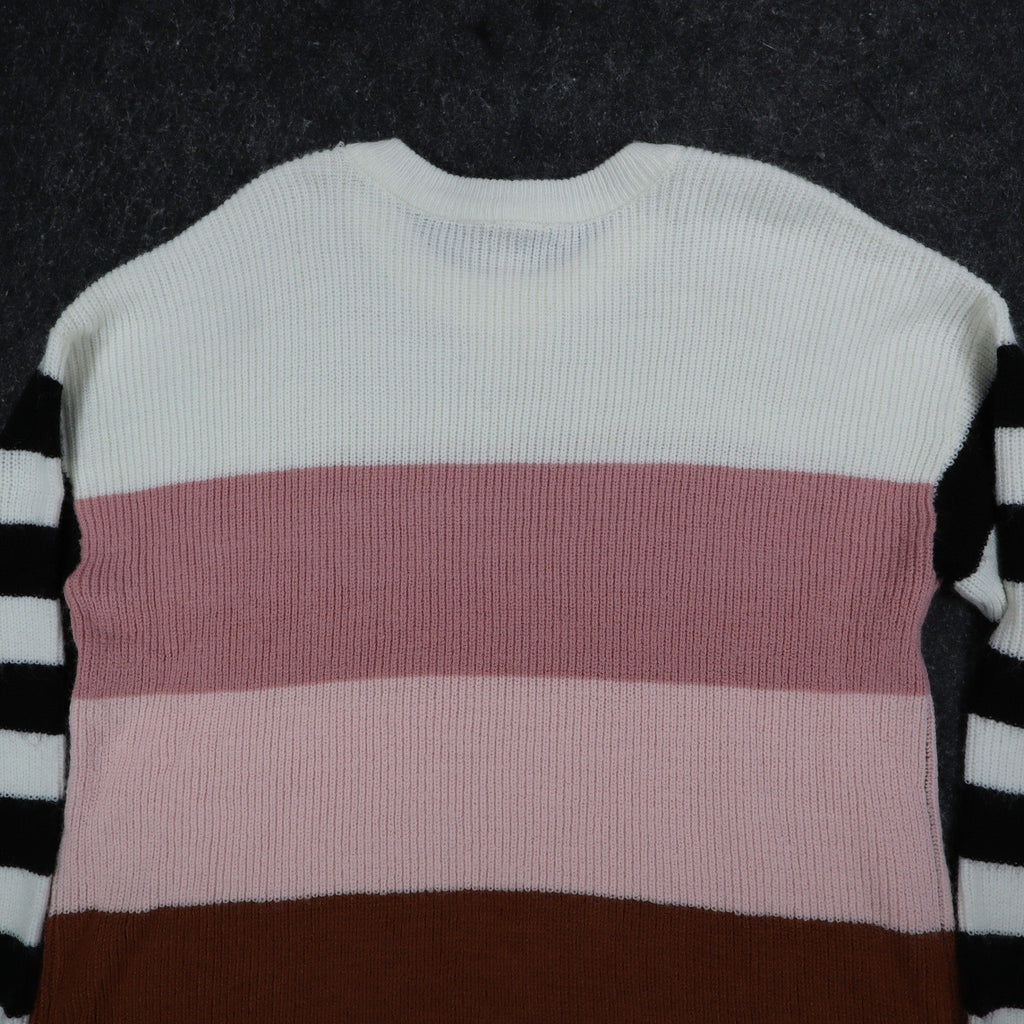 Hem & Thread Colorblock Striped Sweater Women Medium Pink Brown White Black Knit - take2supply