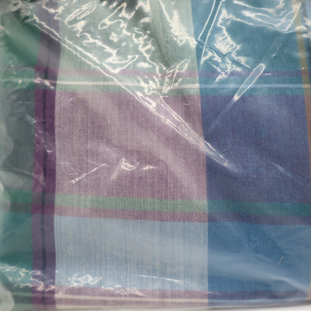 Van Heusen 417 Shirt Mens Medium Vintage 90s Plaid Short Sleeve Deadstock Blue - take2supply