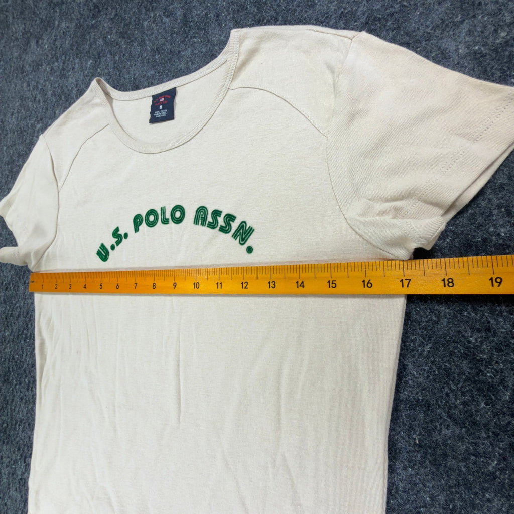 U.S. Polo Assn. Vintage Style Tee Women Medium Beige Cotton Logo Shirt New - take2supply