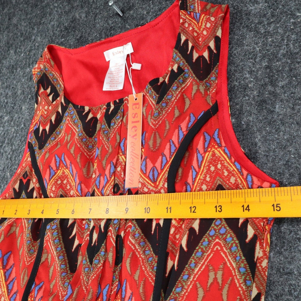 Esley Collection Dress Womens Small Red Geometric Chevron Handkerchief Hem NWT - take2supply