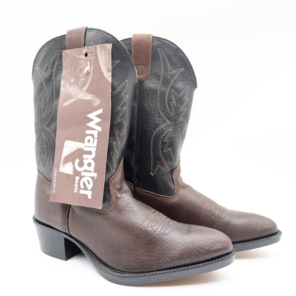 Wrangler Vintage Western Cowboy Boots Childrens 1.5 Brown Black Leather NWT - take2supply
