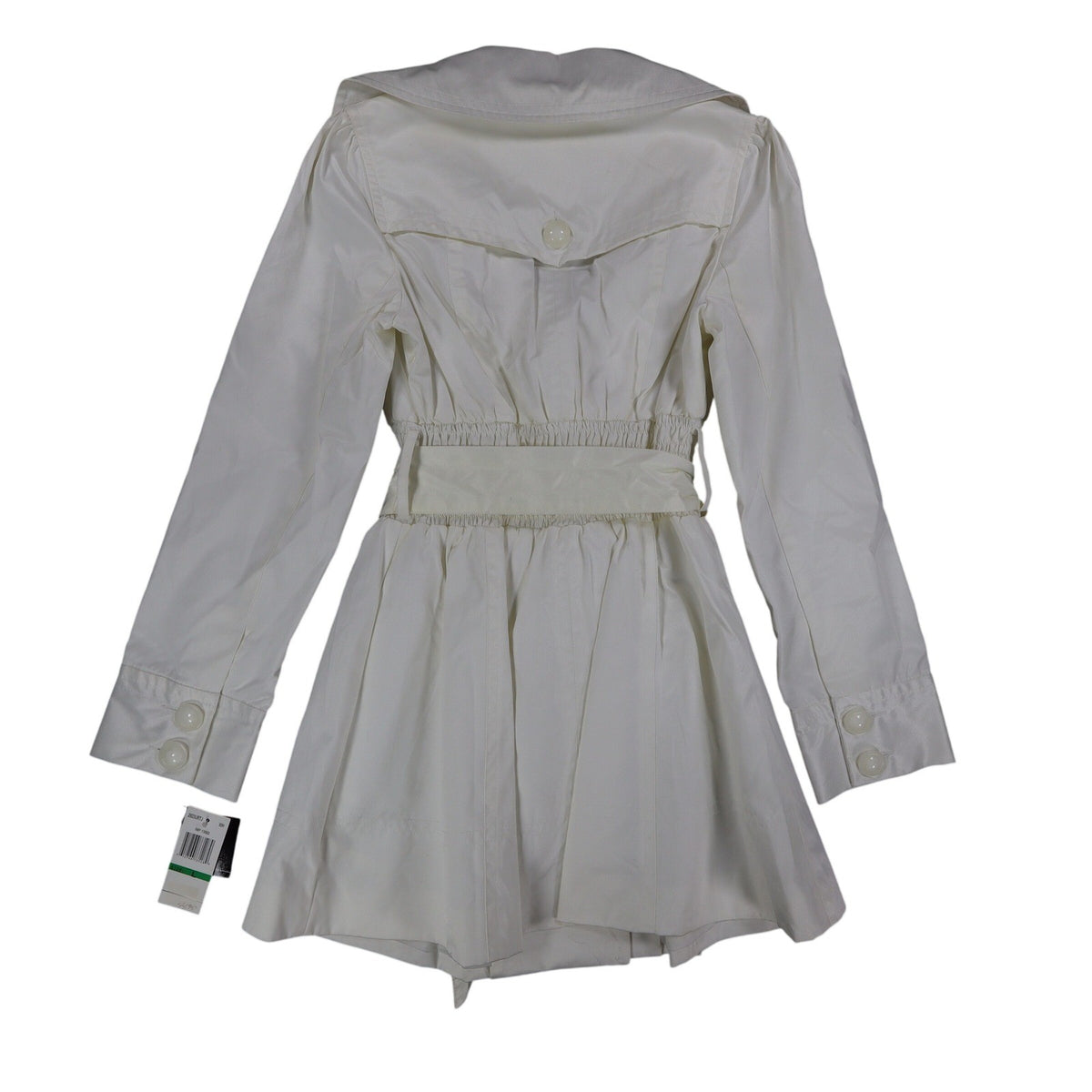 Takara Trench Coat Womens L White Belted Double Breasted Smocked NOS NWT - take2supply