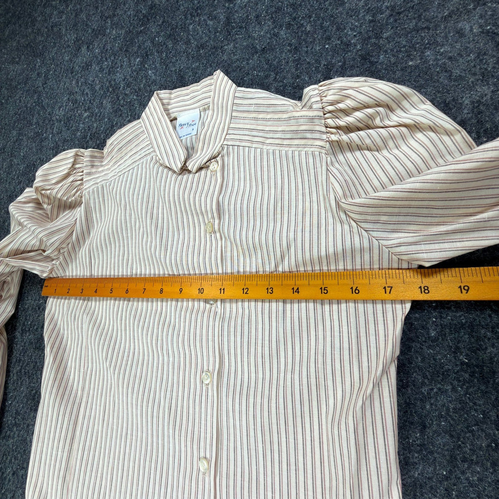 Fancy Free Vintage 80s Puff Sleeve Blouse Womens 5 Tan Striped New - take2supply