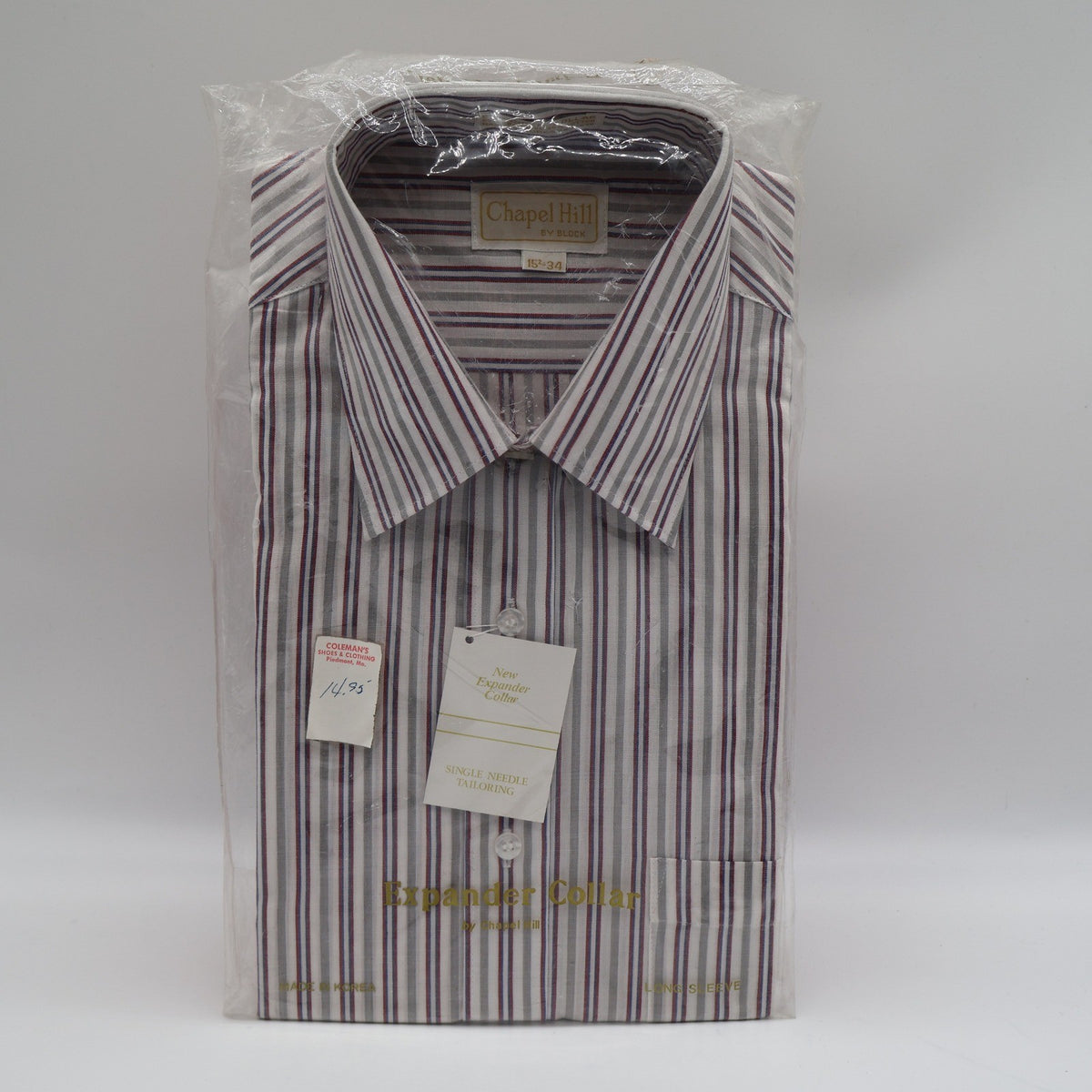 Chapel Hill by Block Dress Shirt Mens 15.5 34 Vintage Striped Expander Collar - take2supply