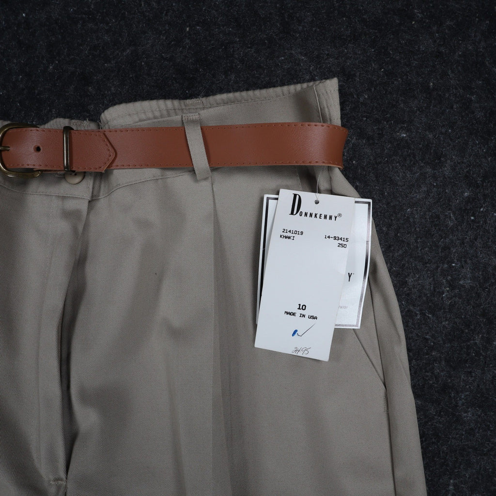 Donnkenny Pleated Trousers Womens 10 Vintage 90s Khaki Cotton Belted Chinos USA - take2supply