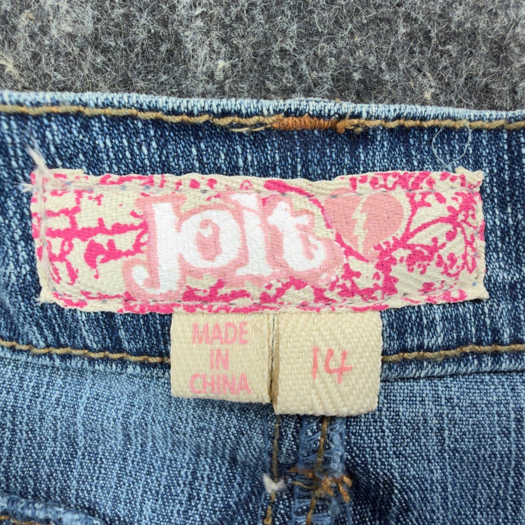 Jolt Y2K Butterfly Denim Skirt Girls 14 Blue Tiered Ruffle NWT - take2supply