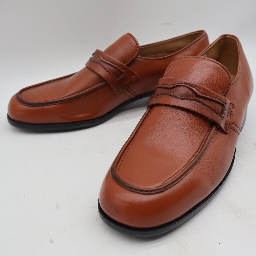 Barclay Penny Loafers Mens 8.5 D Vintage Brown Leather Moc Toe Made in USA - take2supply