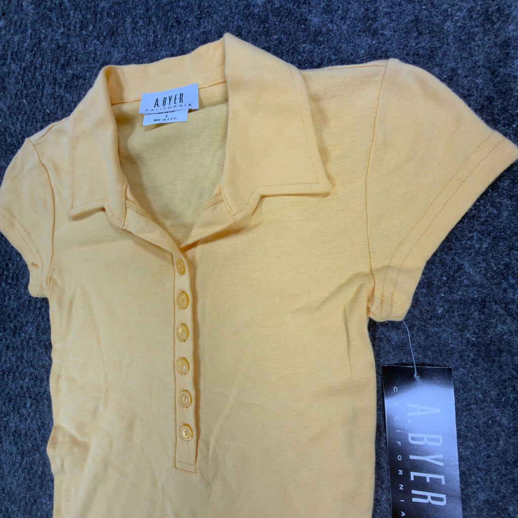 A. Byer Y2K Polo Shirt Womens Small Yellow Cotton Deadstock NWT Made in USA - take2supply