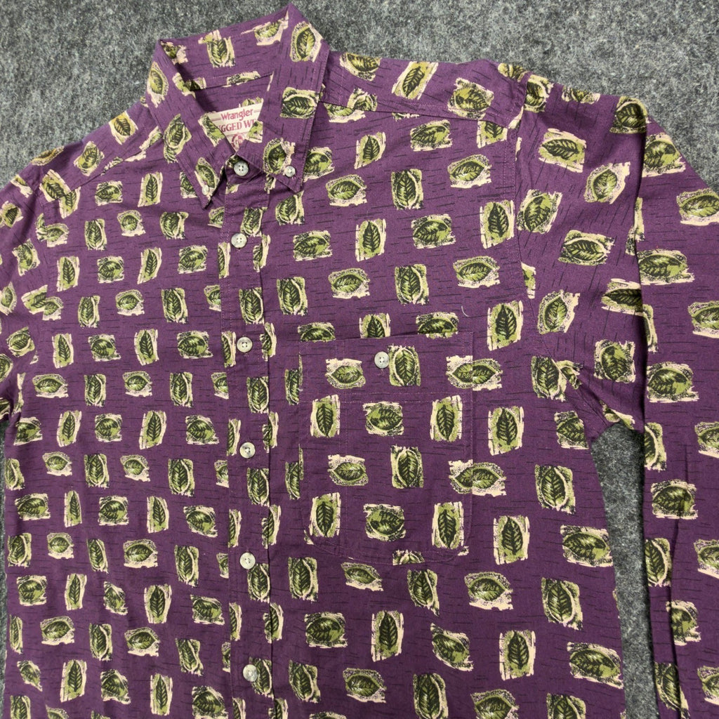 Wrangler 90s Rugged Wear Shirt Mens M Purple Cotton Leaf Print NWT R960LLV - take2supply