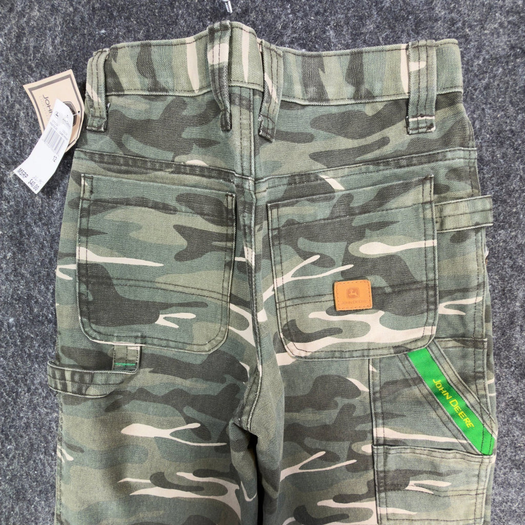 John Deere Carpenter Pants Boys 12 Y2K Camo Canvas Woodland Workwear Deadstock - take2supply