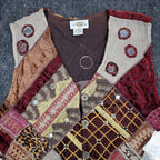 Sandy Starkman Patchwork Vest Womens M Vintage 90s Velvet Mirror Embellished New - take2supply