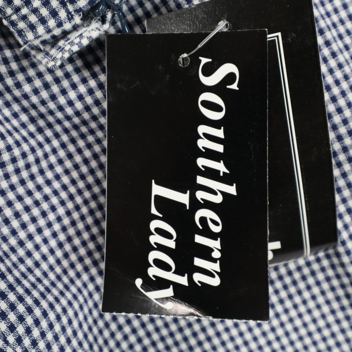 Southern Lady Pants Womens 14 Navy White Gingham Cotton Stretch Side Zip NWT NOS - take2supply