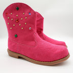 L'Amour Cowboy Boots Kids Size 1 Fuchsia Pink Faux Suede Rhinestone Studs V8400 - take2supply
