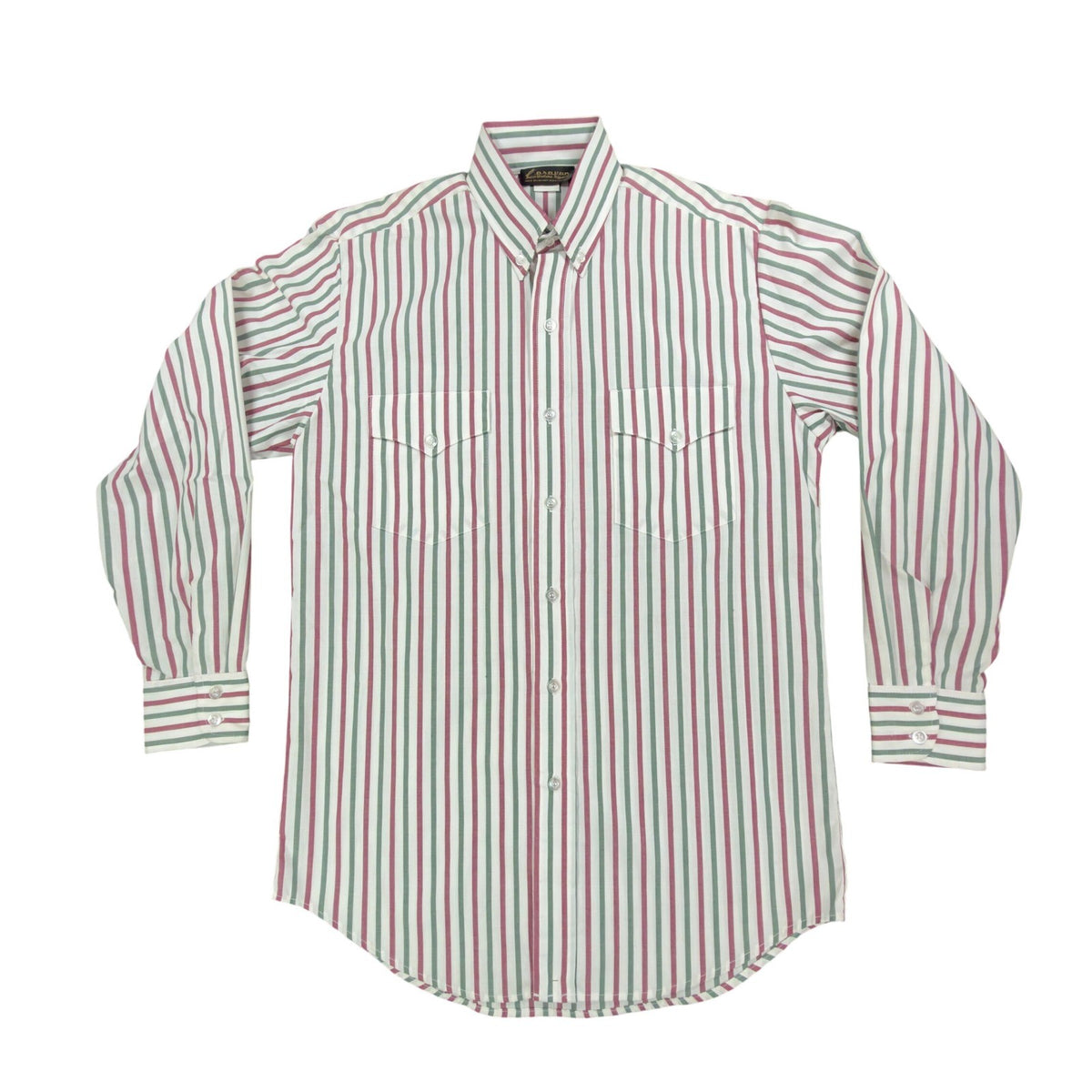 Caravan Vintage 90s Western Button Down Mens M Maroon Green Striped Shirt C430 - take2supply