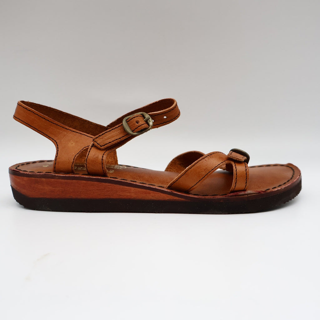 Young'uns Sandals Womens 4B Vintage Brazil Tan Leather Strappy Buckle Deadstock - take2supply