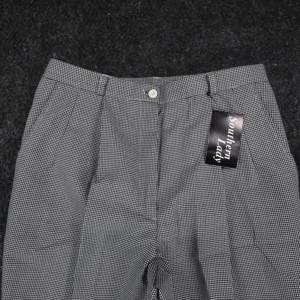 Southern Lady Houndstooth Dress Pants Womens 12 Petite Black White Pleated New - take2supply