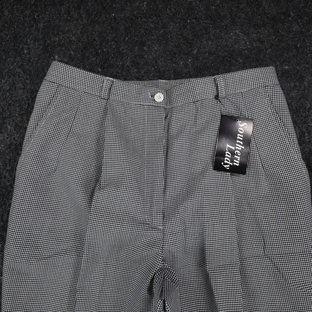 Southern Lady Houndstooth Dress Pants Womens 12 Petite Black White Pleated New - take2supply