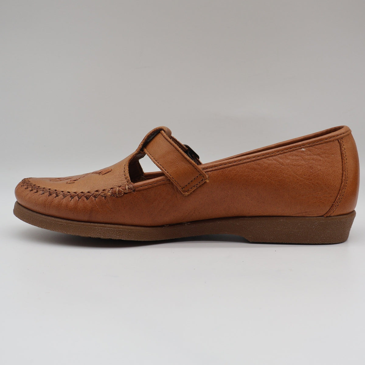 Soft Spots Reina Loafers Womens 6.5 Vintage Peanut Brown Leather T-Strap Shoes - take2supply