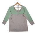 Dunner & Co Sweater Womens S Green Tan Metallic Lurex Colorblock Back Tie Top - take2supply