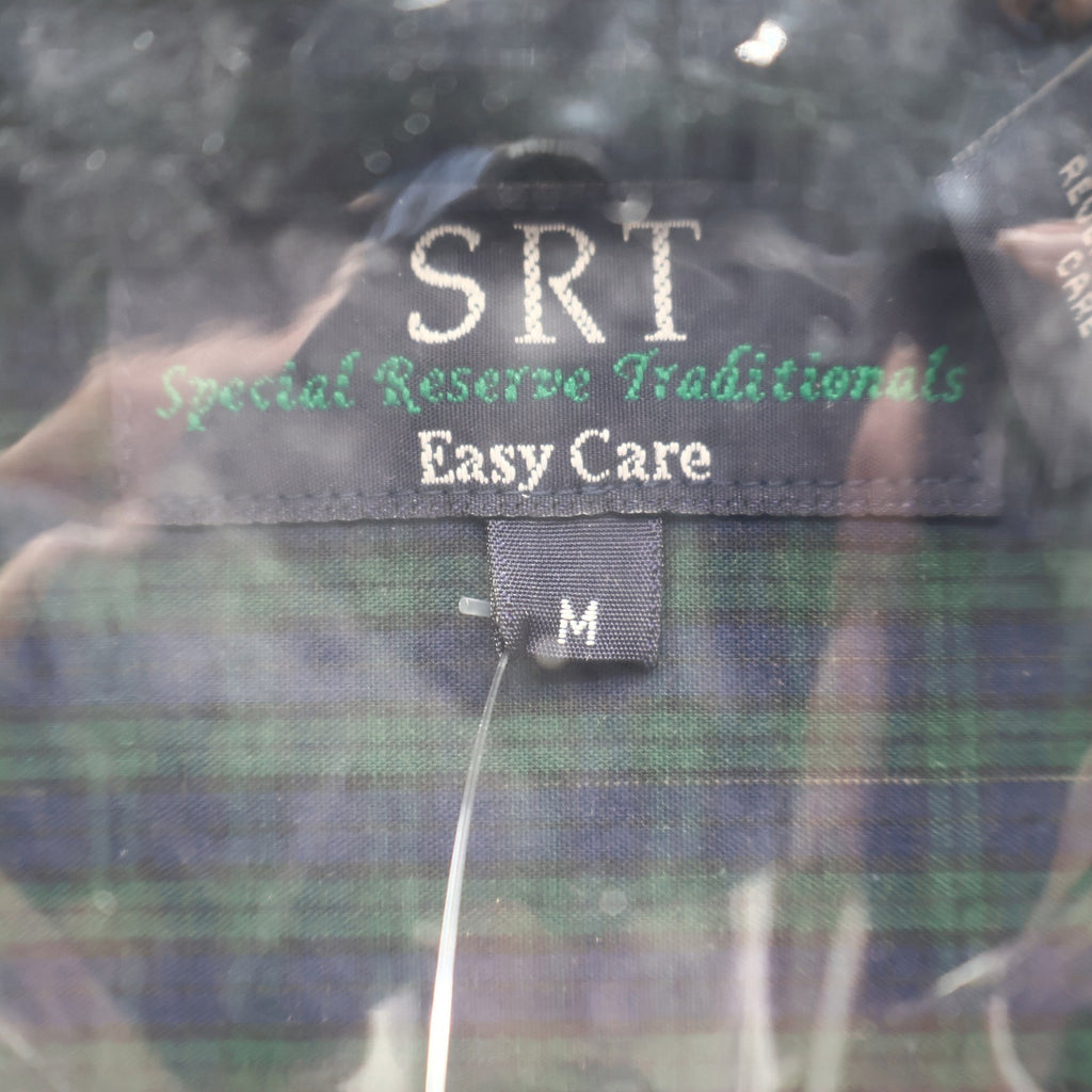 SRT Plaid Shirt Mens Medium Vintage 90s Green Navy Blue Long Sleeve Deadstock - take2supply